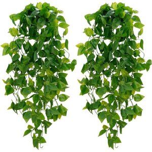 Fake Hanging Plants, 2pcs Artificial Hanging Plant, Faux Pothos Vines Hanging